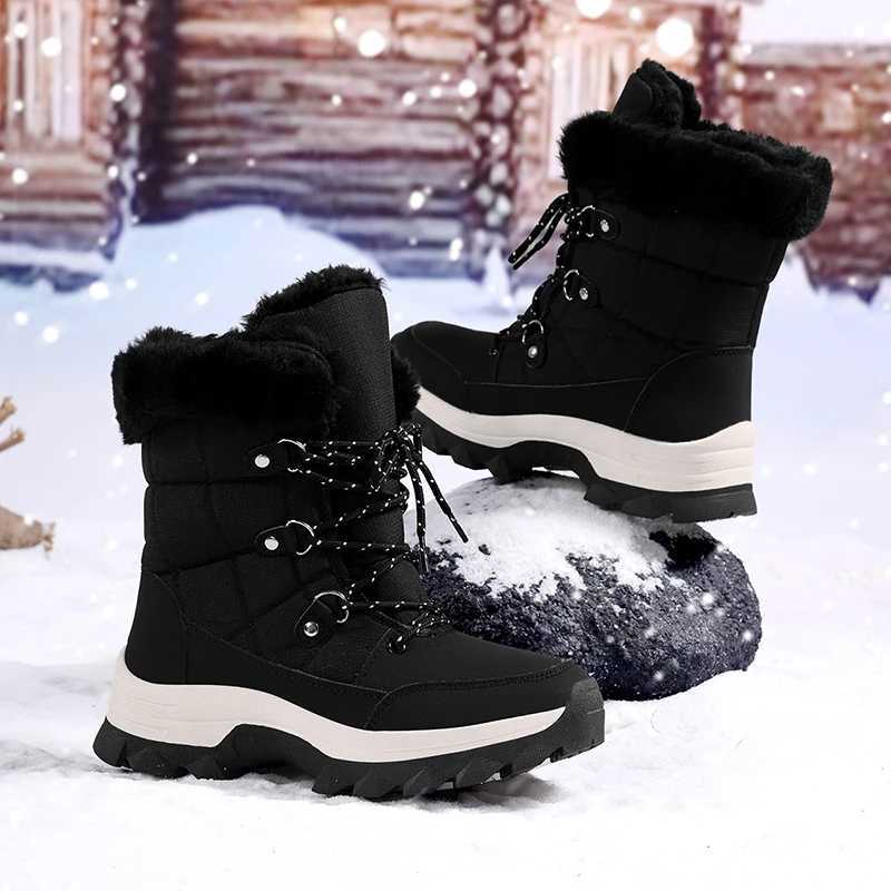 New Winter Snow Boots for Women Platform Sneakers Non Slip Outdoor Waterproof Hiking Shoes Mid Calf Warm Fur Women Ankle Boots J251007