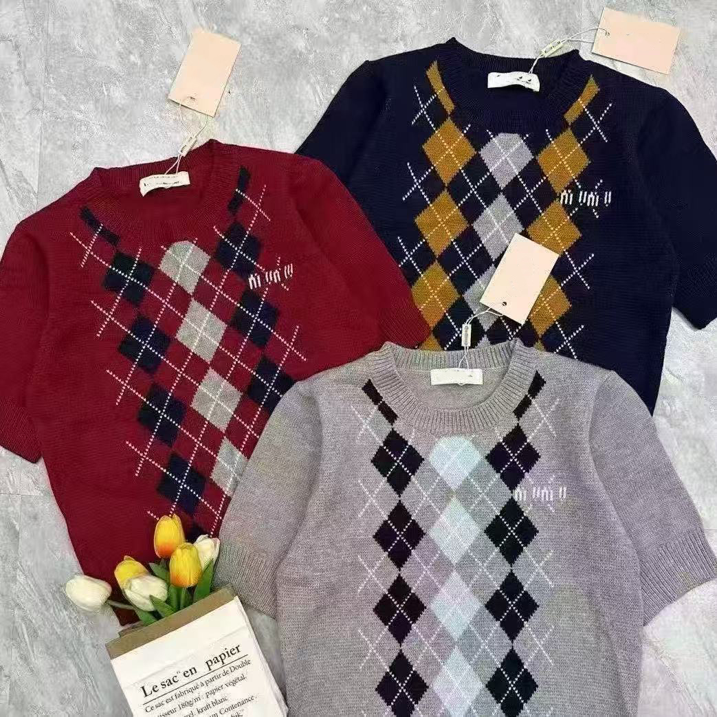 High quality 2025 new Lingy jumper casual vintage short-sleeved jacquard sweater top for women