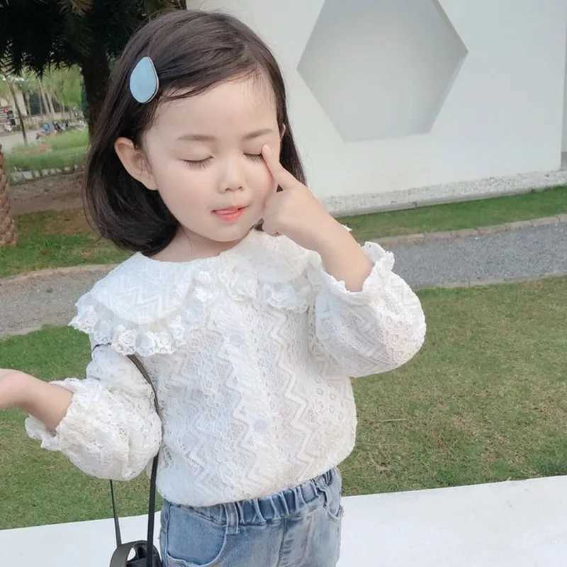 Spring Autumn Girls Blouse White Girl Lace Shirts Long Sleeve Peter Pan Collar Baby Toddler Blouse Kids Tops Children Clothes C251007
