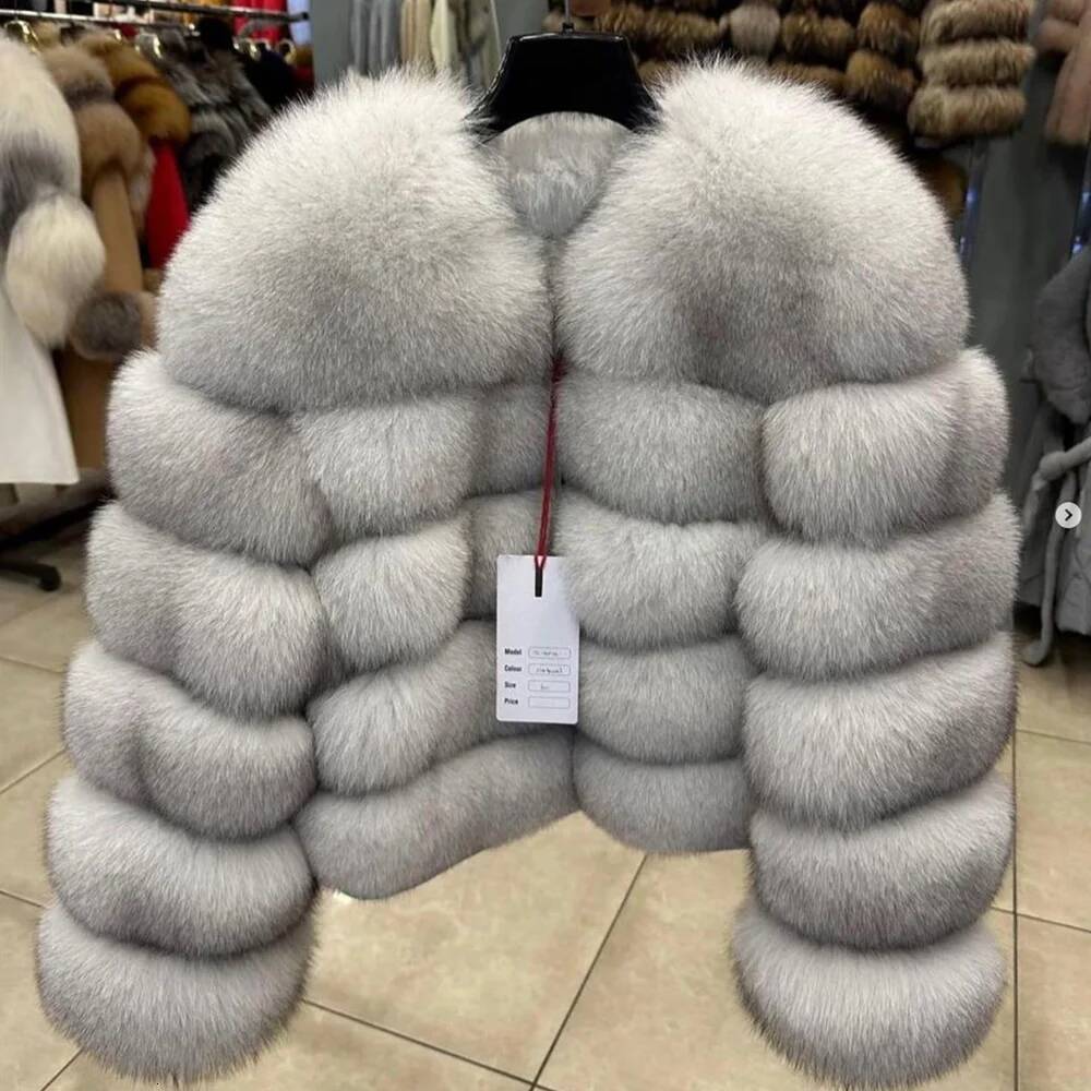 QUEENTINA Fox Fur Coat Real Winter Women'S Fashion Brown 2025 Leather And Skin Clothing Natural New In Coats & Jackets Outerwear