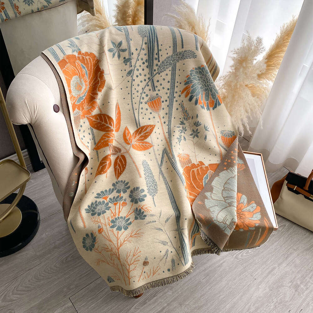High-end Imitation Cashmere Scarf for Women, Fashionable Warm Floral Neck Warmer, Autumn and Winter Versatile Dual-use Shawl with Jacquard Craftsmansh