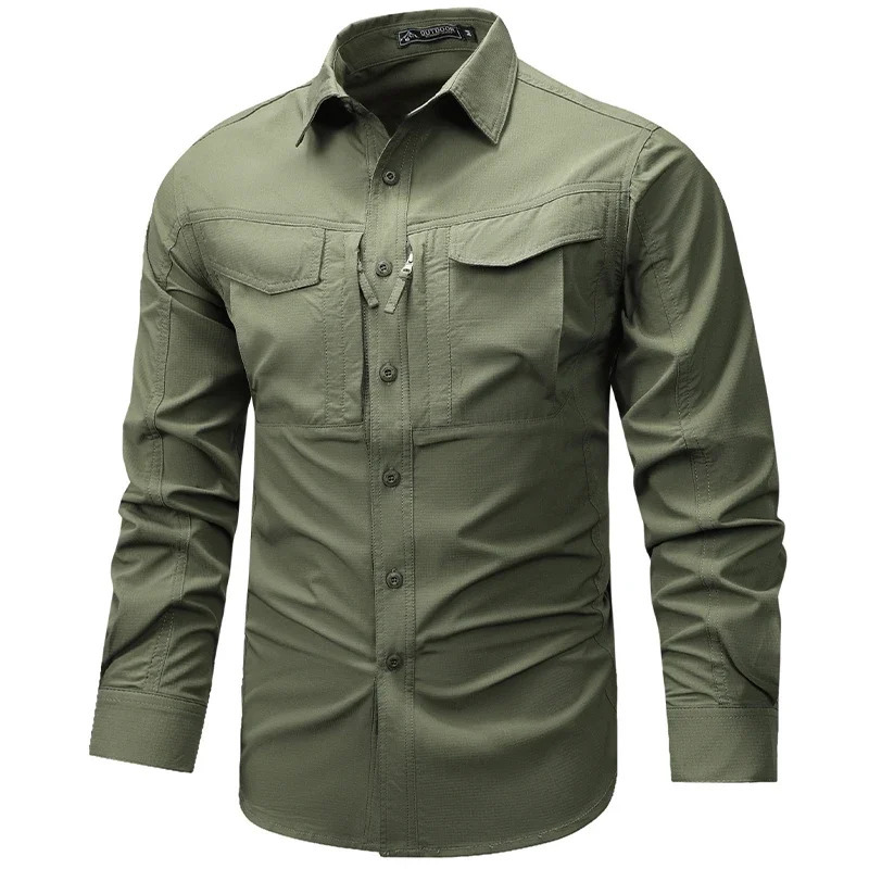 Spring Autumn Men Long Sleeved Shirt Men Tactical Work Shirts Tops Outdoor Multipocket Quick Drying Hiking Fishing Cargo Shirts 250922 - view 4