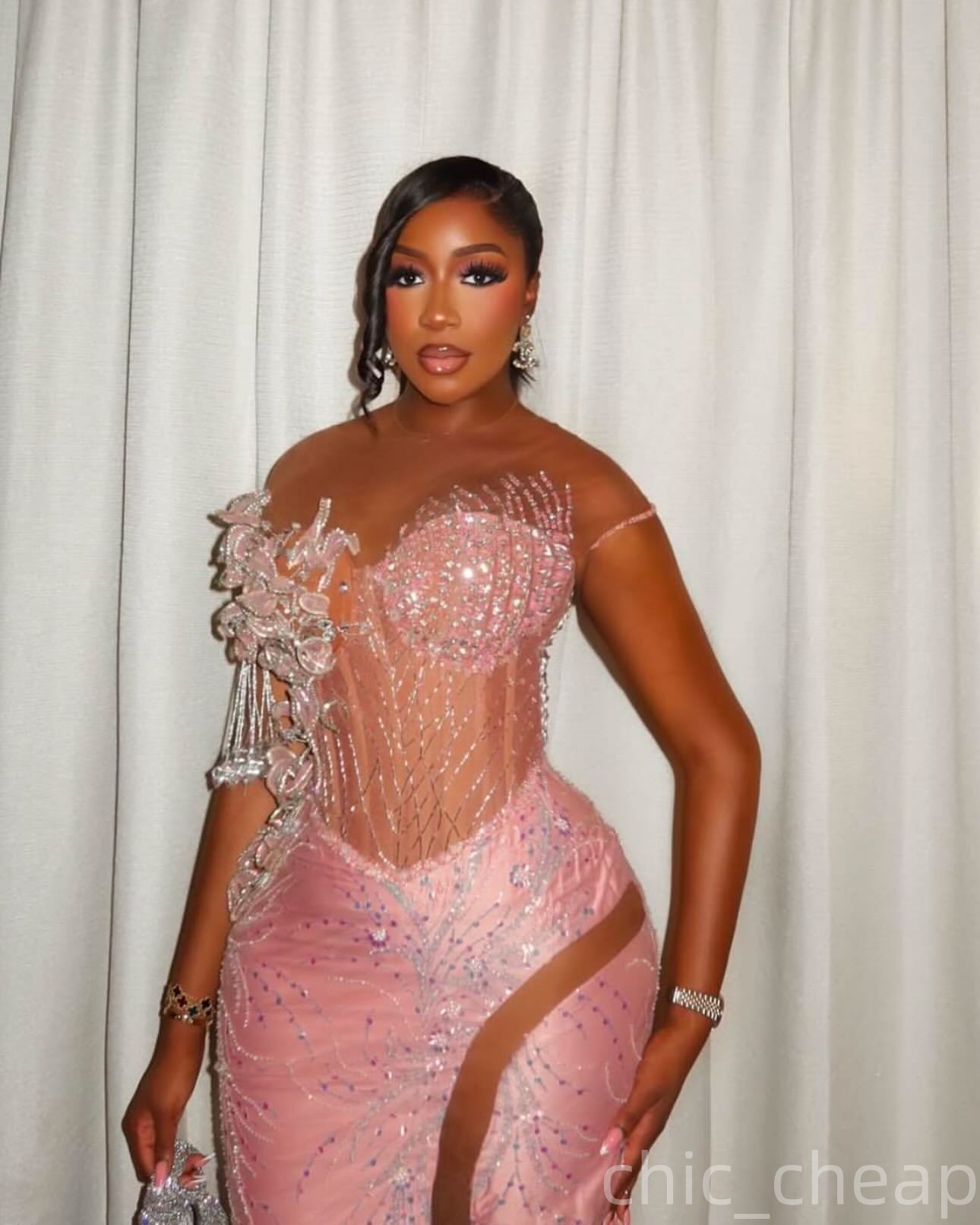 Mermaid Pink Prom Dresses 2025 3D Florals Pearls Rhinestones Lace Evening Formal Party Second Birthday Engagement Gowns Plus Size Dress For Special Oc