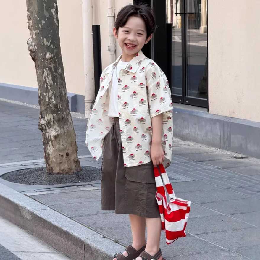Children Clothes Kids Casual Shirt 2025 Summer Korean Style Boy Cartoon Printed Cute Cotton Loose Shortsleeved Shirt Top C251007