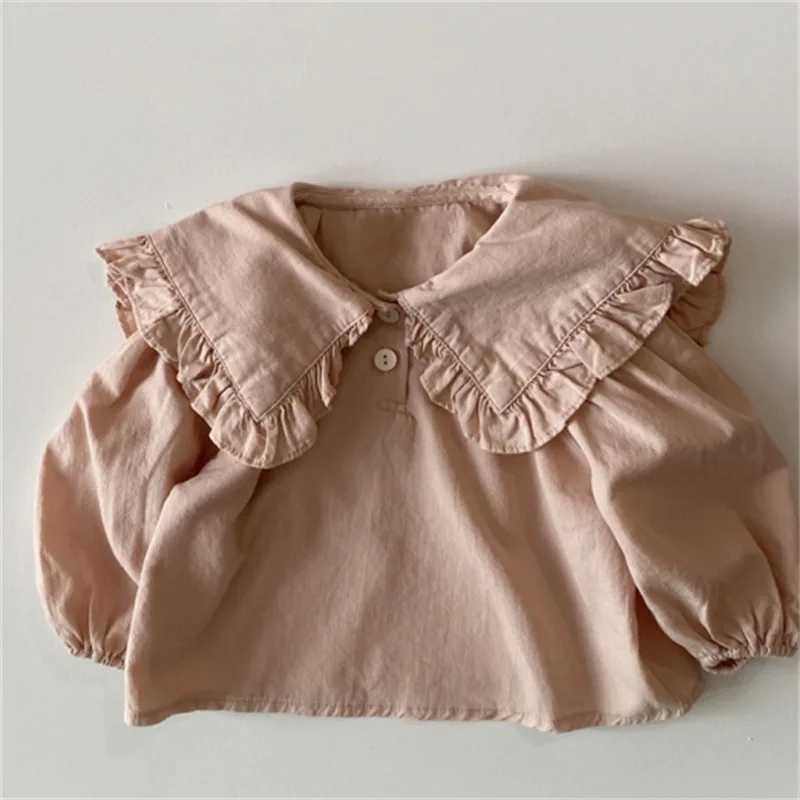 Childrens Clothing 2025 Korean Fashionable Spring Clothing New Top for Girls Babies Lace Lapel Base Casual Shirt C251007