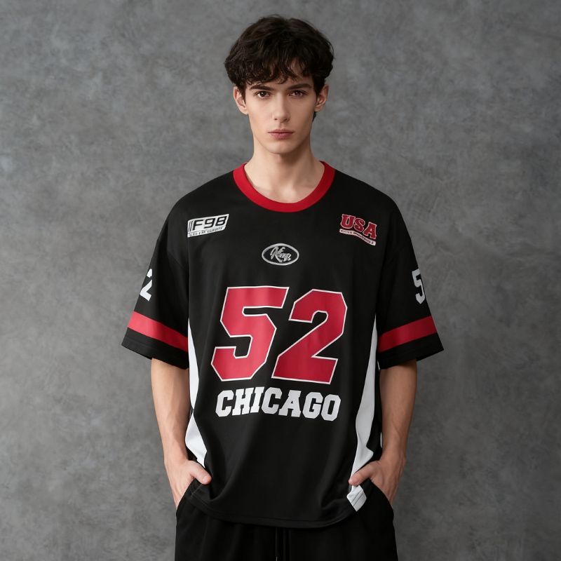 Vintage Inspired Logo & American Emblem Loosely Fitted Crewneck Shirt for Men-12