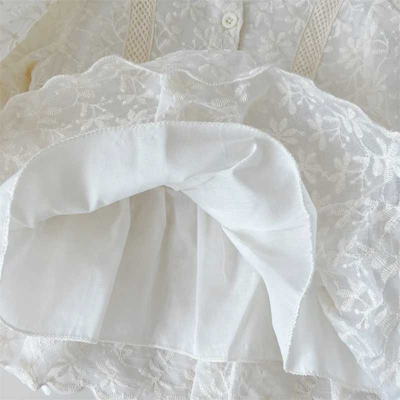 Baby Girls Blouses Lace Embroidered Floral Lantern Sleeves Swing Doll Shirt Top 2025 Spring New Korean Style Girls Shirts Dress C251007