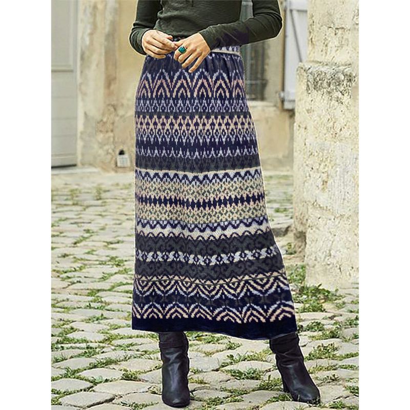 Women's Mixed - Color Printed Midi Skirt - Fashion Casual Vacation & Office Milk Silk Skirt-CF40681