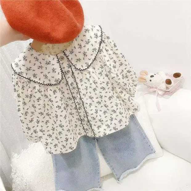 Baby Girls Shirts Floral Long Sleeve Peter Pan Collar Cute 2024 Autumn New Korean Style Kids Blouses Clothes C251007