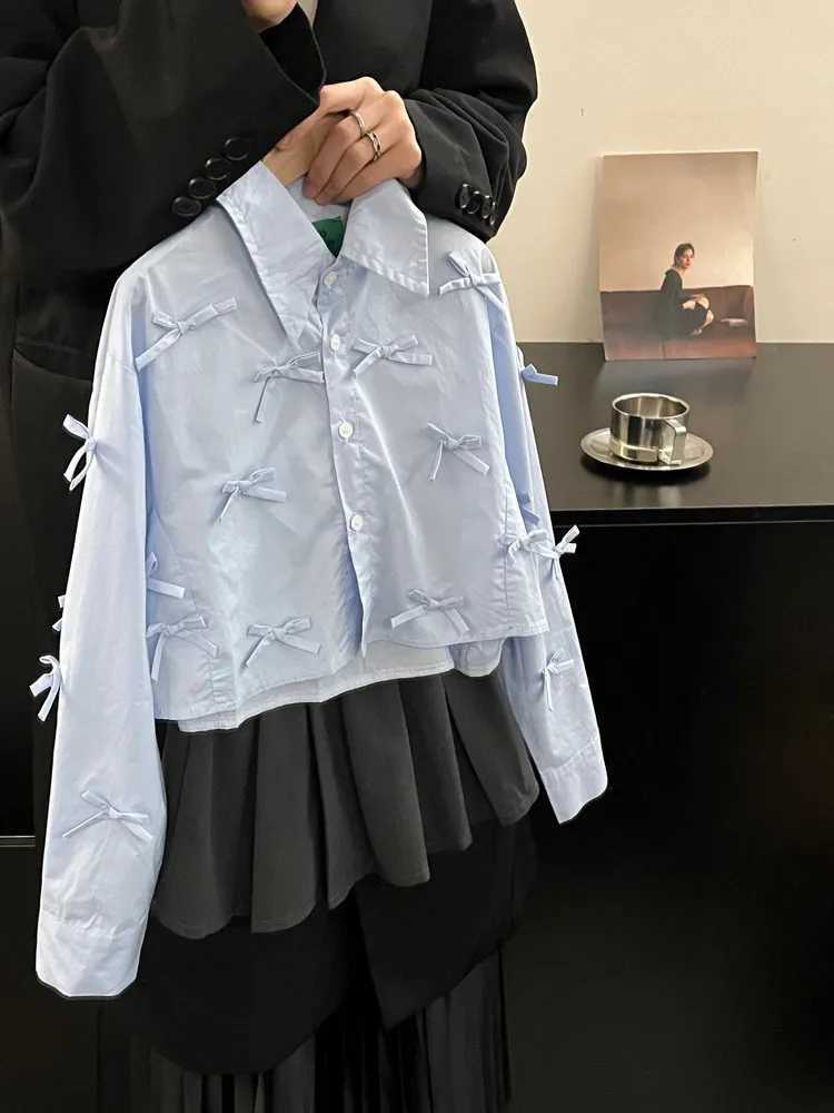 Girls Spring Shirt New Korean Childrens Elegant Sweet Bow Shirt Loose Casual Coat Kids Top 90170cm C251007