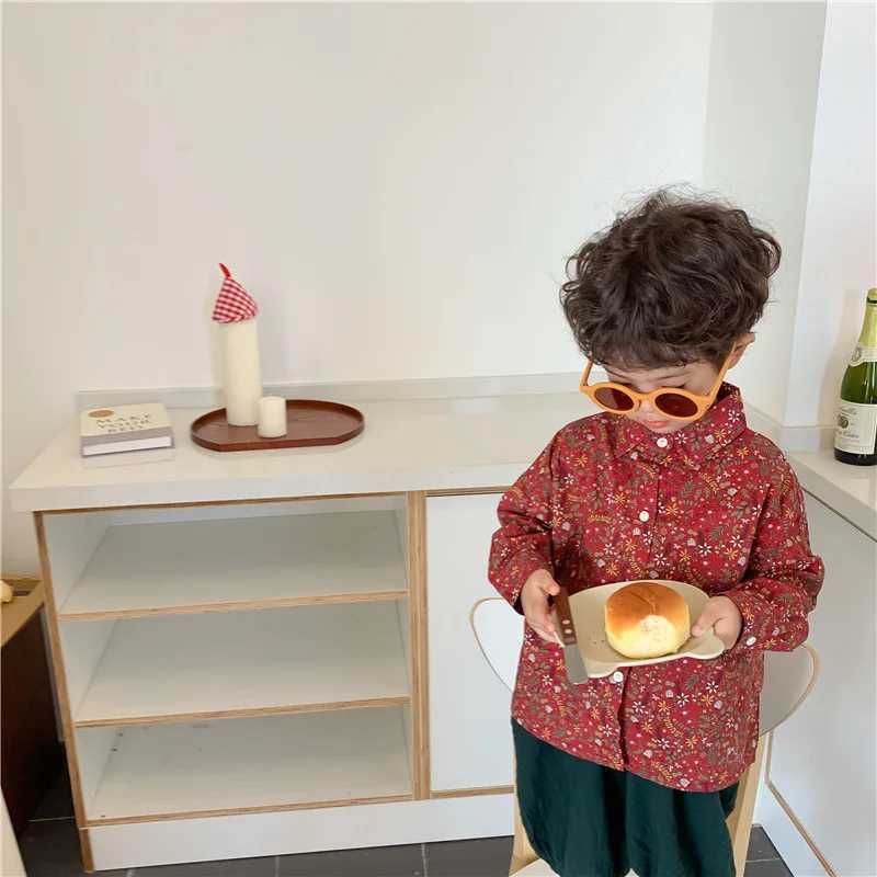 Baby Girls Boys Floral Blouses Children New Style Lapel Blouse Tops Toddler Kids LongSleeved 2025 Spring Casual Shirt C251007