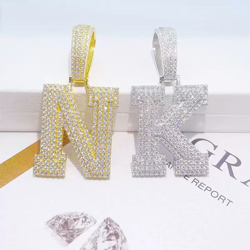 Hip Hop Rapper Jewelry 2.5 Iced Out VVS Moissanite Pendant Custom Moissanite Double R Initial Letter Pendant With Cuban Chain