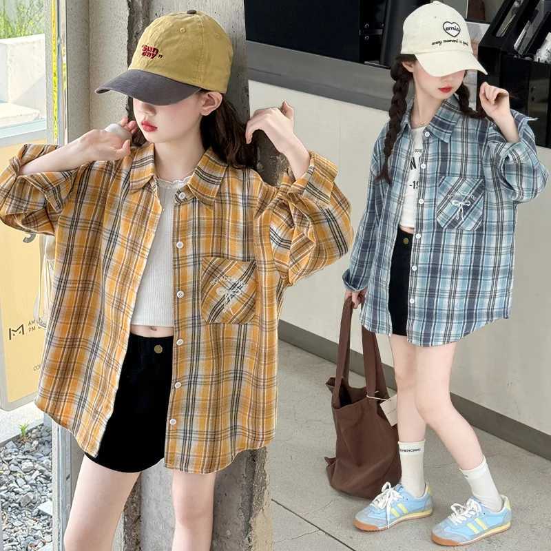 Korean Style Kids Long Sleeve School Shirts for Girl Casual Long Sleeve Plaid Blouse Kids Teenager Casual Spring Autumn Clothing C251007