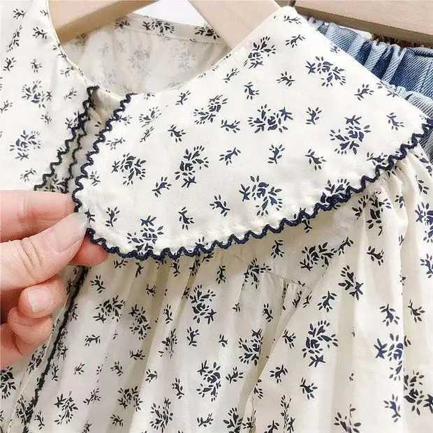 Baby Girls Shirts Floral Long Sleeve Peter Pan Collar Cute 2024 Autumn New Korean Style Kids Blouses Clothes C251007