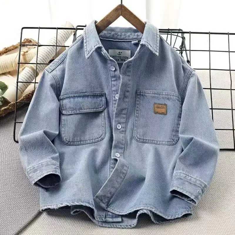 2025 New Spring And Autumn Baby Girls boys Cotton Soild Denim Shirt Coat Cute Children kids Clothes 100170CM C251007