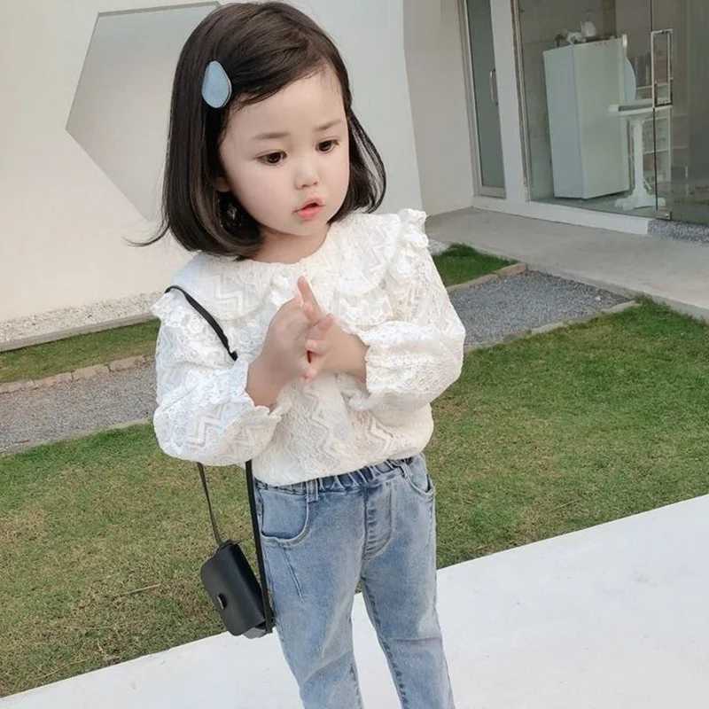 Spring Autumn Girls Blouse White Girl Lace Shirts Long Sleeve Peter Pan Collar Baby Toddler Blouse Kids Tops Children Clothes C251007