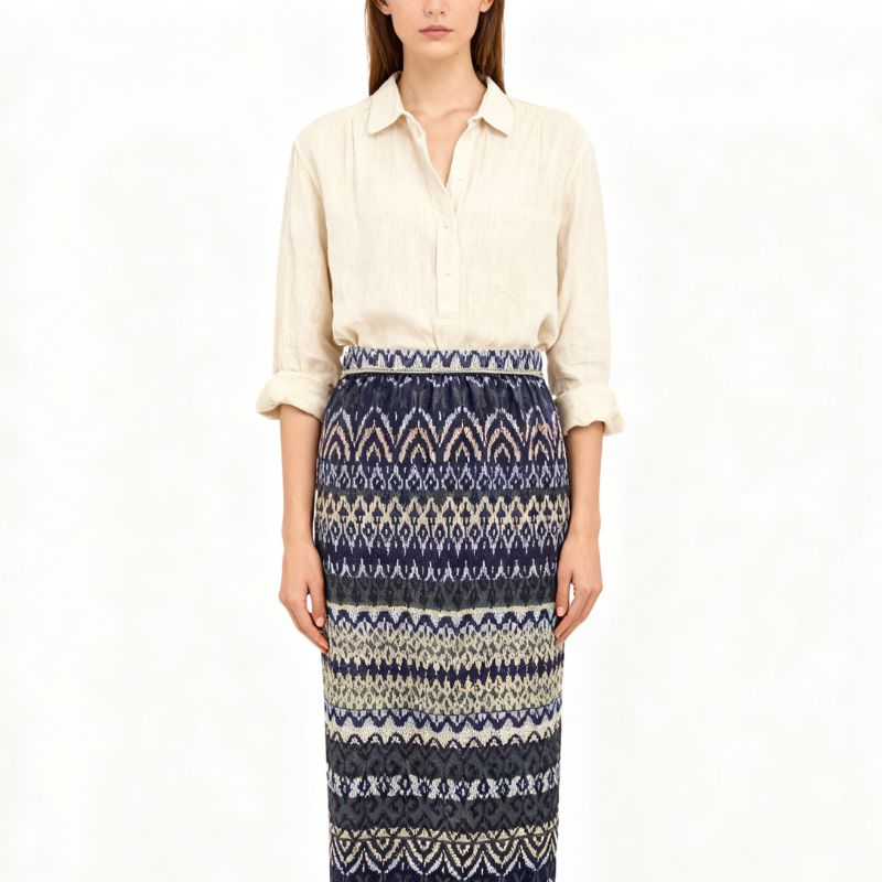Women's Mixed - Color Printed Midi Skirt - Fashion Casual Vacation & Office Milk Silk Skirt-CF40681