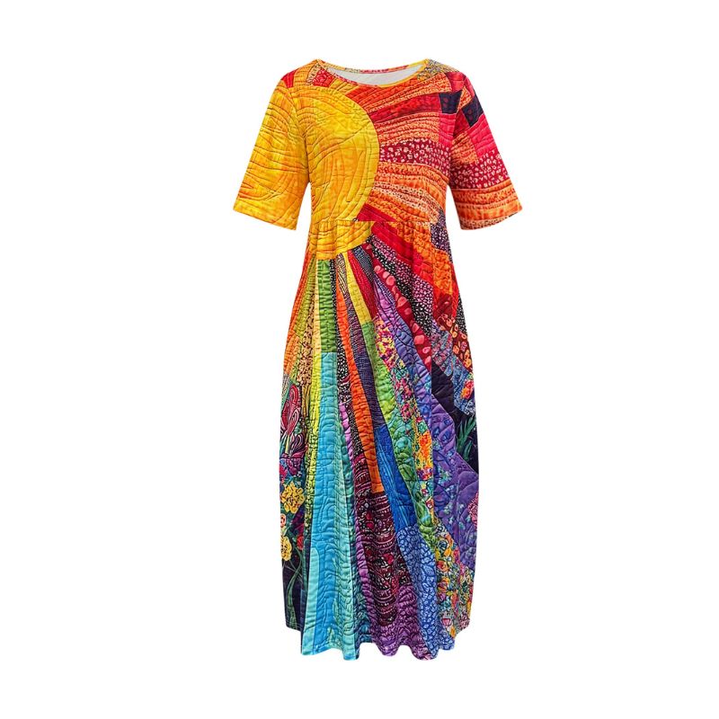 Casual Elegance: Lightweight Long Skirted Outfit Featuring Eye-catching Sunflowers for Warm Weather Events-CF50629