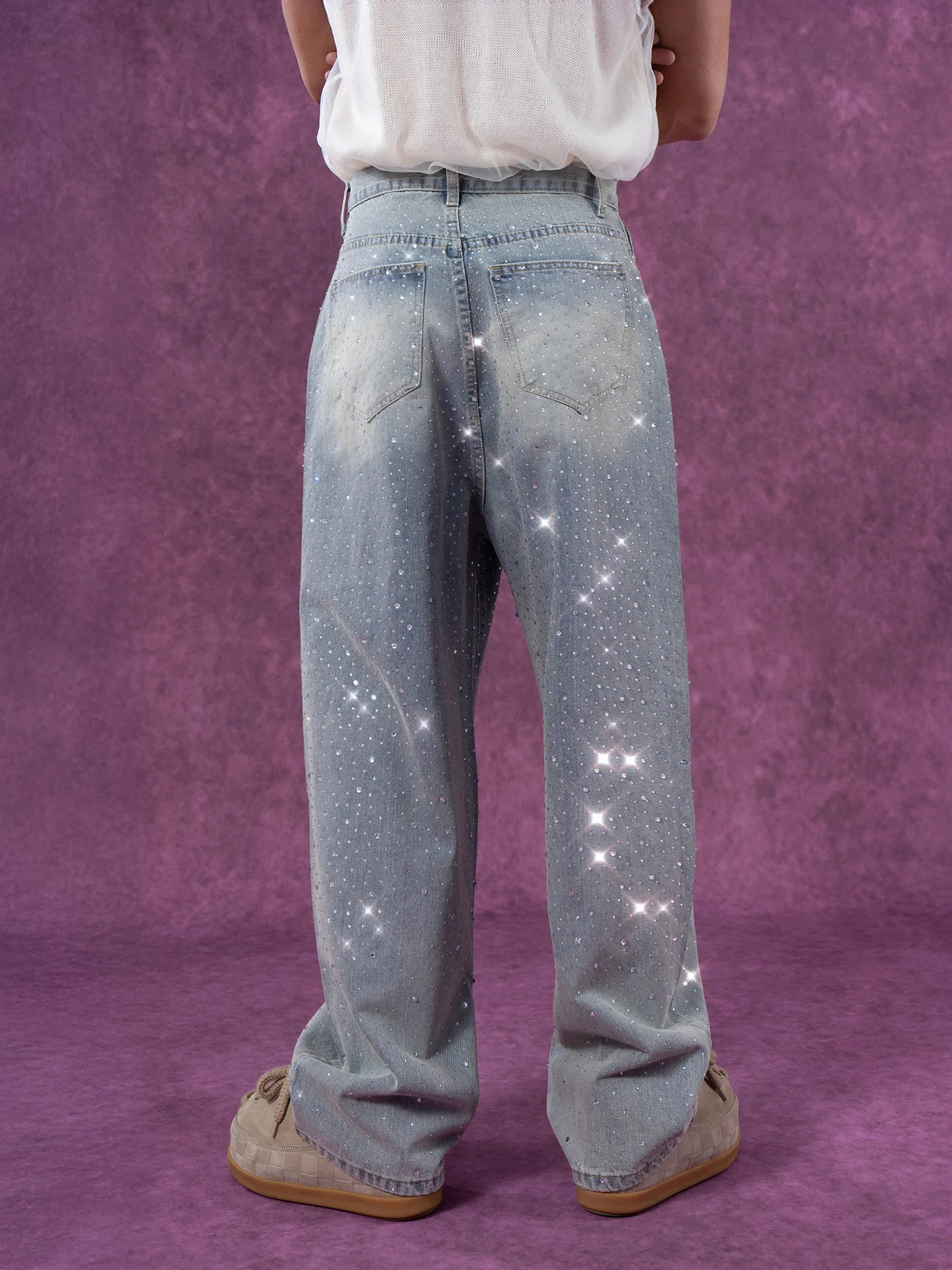 2025 Men Loose WideLeg Straight Retro Trendy Jeans Sparkling Diamond Shiny Sequin Denim Trousers Handsome Stylish Denim Pants 250930