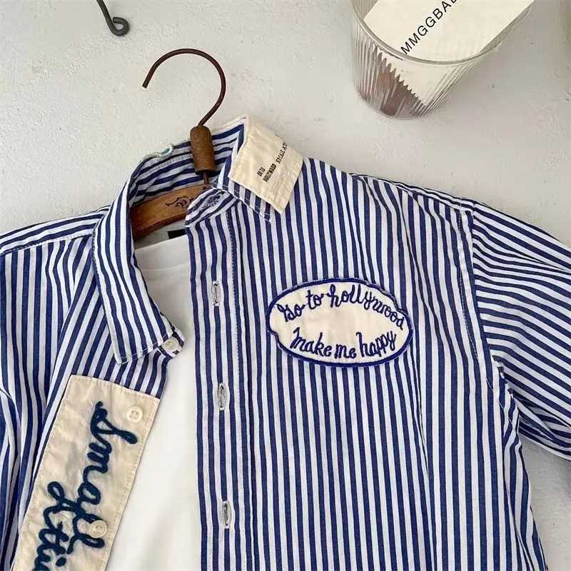 Childrens Shirt Spring and Autumn New Boys and Girls Korean Edition Pure Cotton Stripe Long Sleeve Top Baby Polo Neck Shir C251007