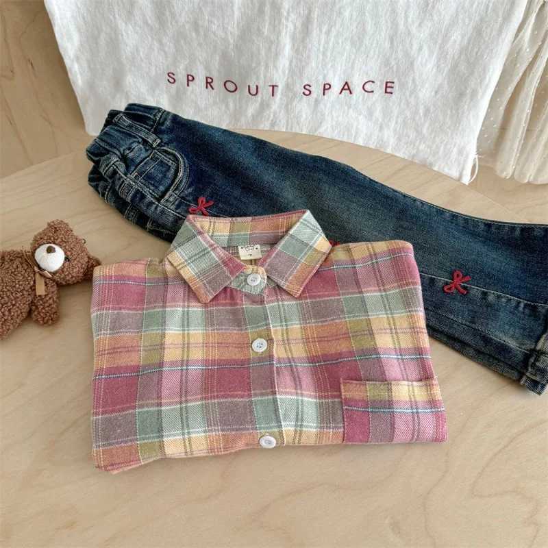 Girls Shirt 2025 Autumn New Colorful Checkered Long Sleeve Sweet and Cute Retro Soft and Comfortable Daily Wear C251007