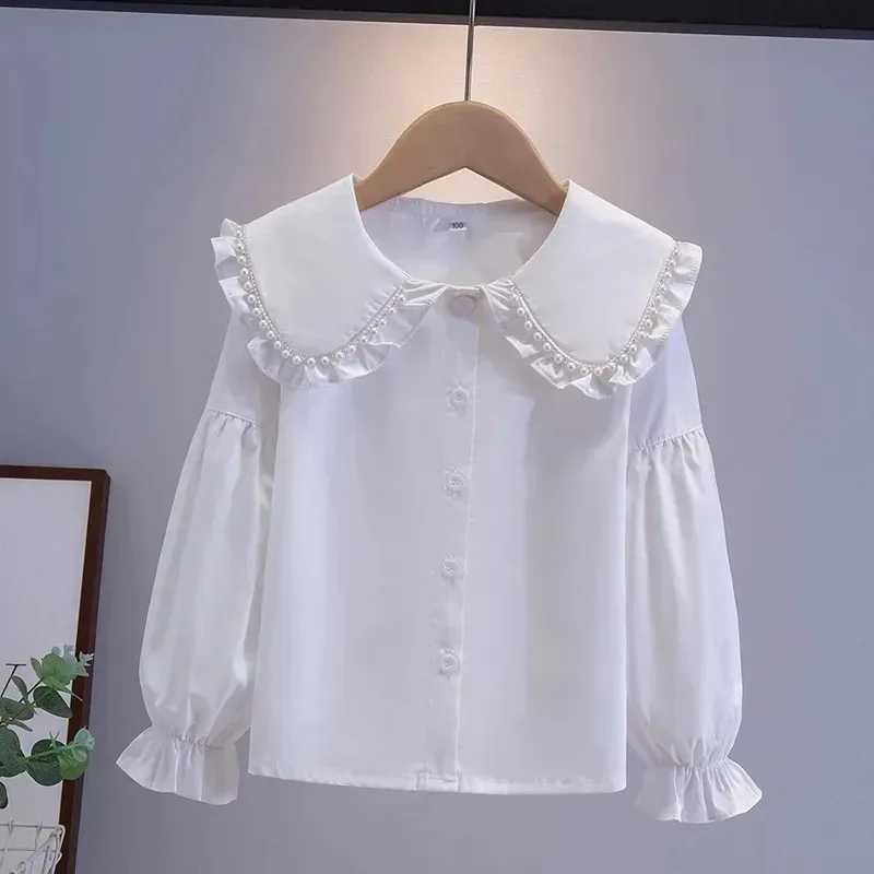 2025 Spring and Autumn New Girls Pure Cotton Doll Neck Long Sleeve Shirt Childrens White Performance Top C251007