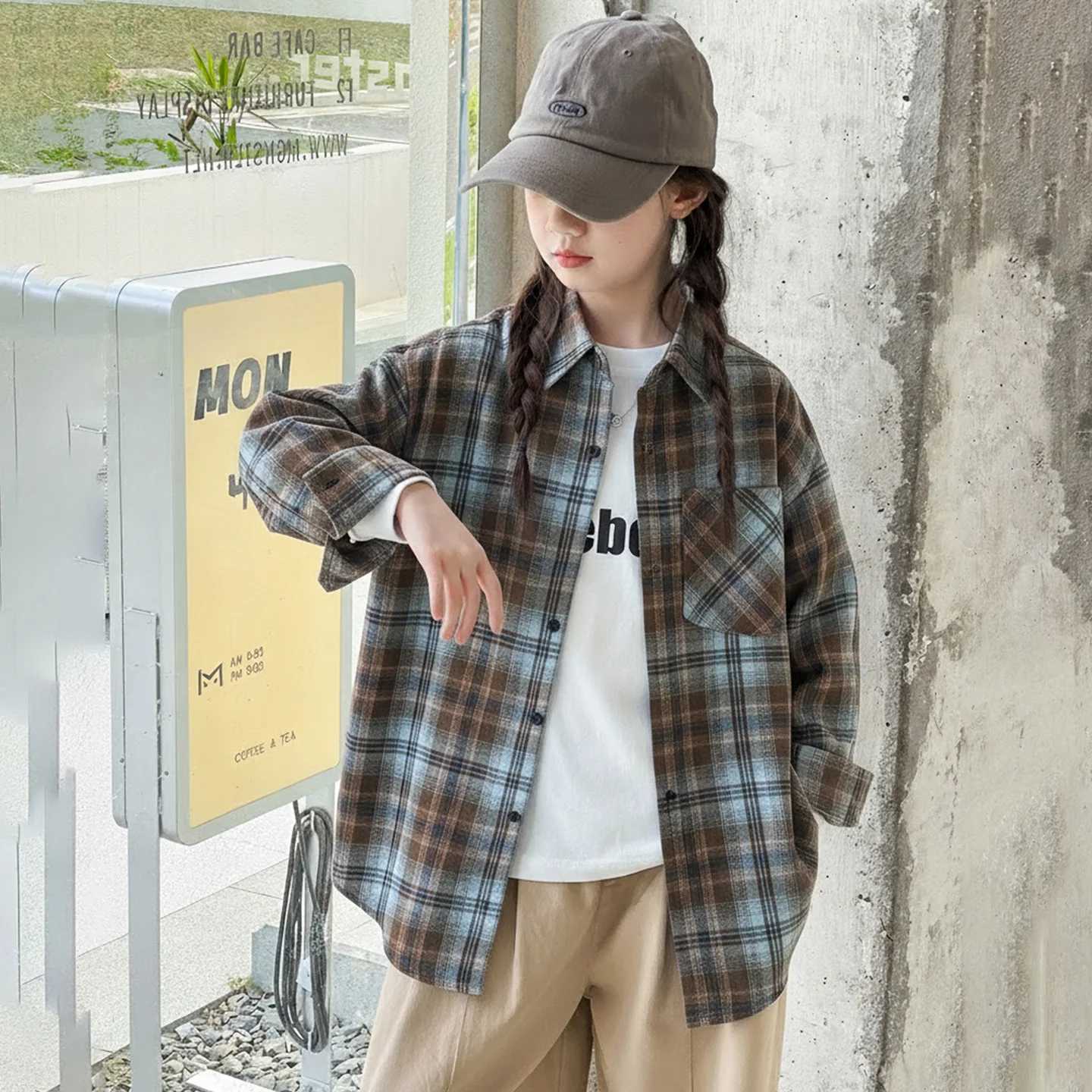 Spring Autumn Children Cotton Plaid School Blouse for Girls Classic Design Long Sleeve Shirt Kids Loose Casual Clothing Tops C251007