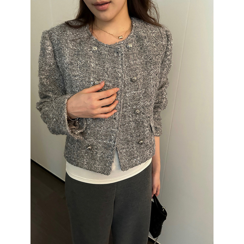 2025 autumn designer jacket new double breasted short jacket fashion elegant round neck jacket autumn coarse fur short jacket winter new luxury jacket