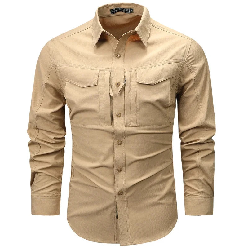Spring Autumn Men Long Sleeved Shirt Men Tactical Work Shirts Tops Outdoor Multipocket Quick Drying Hiking Fishing Cargo Shirts 250922 - view 3