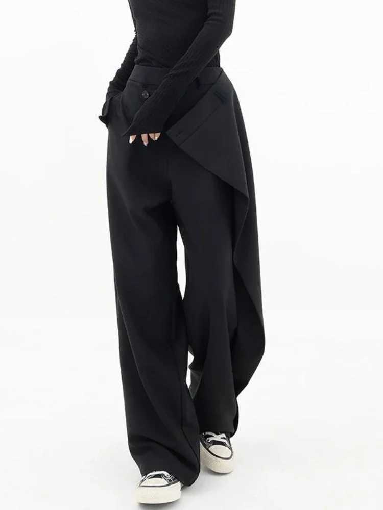 HOUZHOU Women Wide Suit High Waist Gothic Japanese Style Baggy Black Trousers Irregular Straight Pants Casual Streetwear Z260314