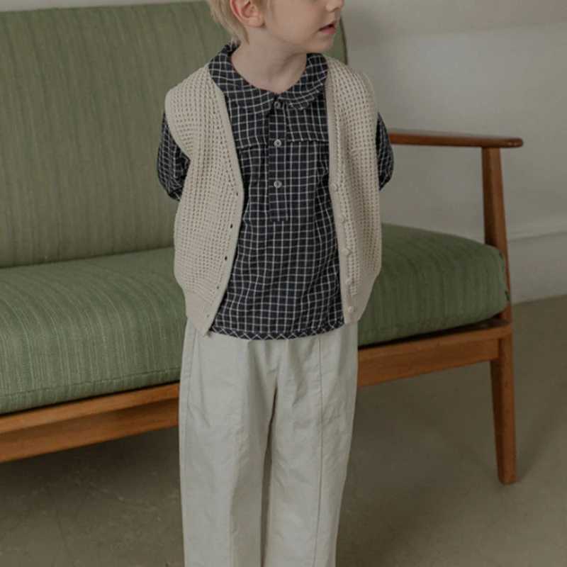 Retro Black Plaid Boys Shirts 2025 Autumn New Lapel Buttons Casual Childrens Cotton LongSleeved Shirt Girls Clothes C251007