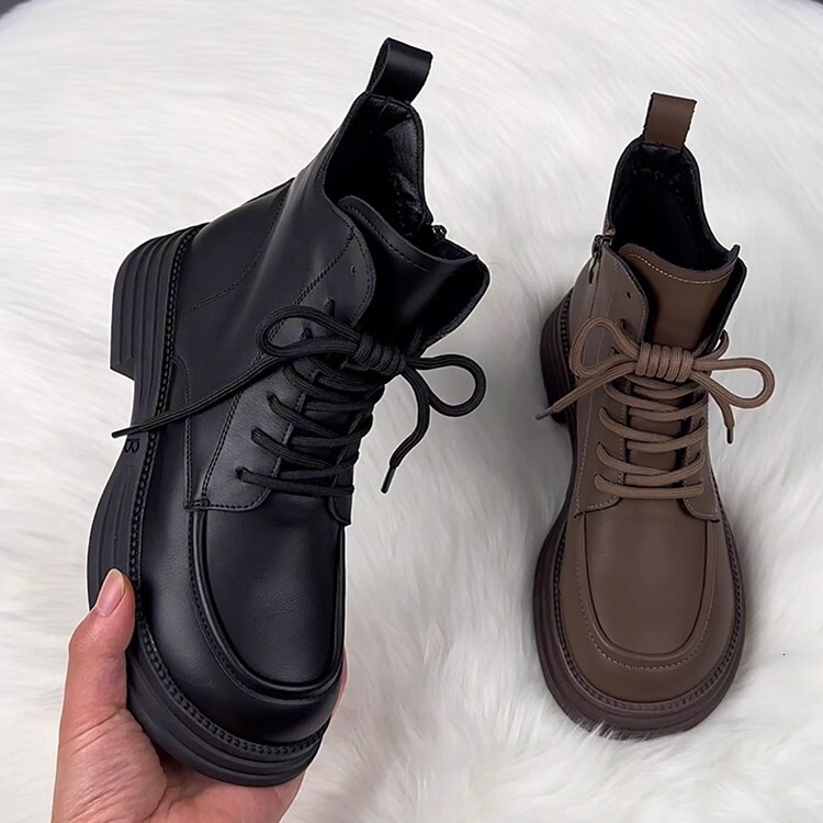Soft Leather Wool Lining Warm Cotton trend Boots Luxurious Shoes Autumn And Winter New Designer Shoes New Thick Soled Short Boots Flat Soled Shoes - view 4