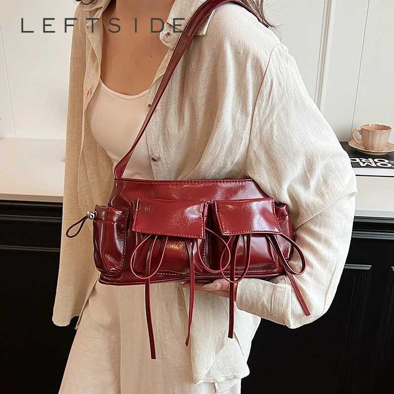 LEFTSIDE Double Pockets Design PU Leather Shoulder Bags For Women 2025 New Fashion Trend Crossbody Bag Females Silver Handbags Z251024