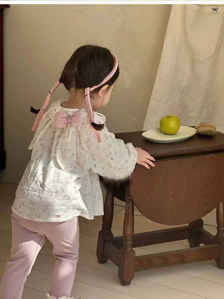 Baby Girls Autumn Tops Flower Rabbit Printed Peter Pan Collar Kids Baby Girls Tshirts Knitted Elastic Waist Toddler Girls Pants C251007