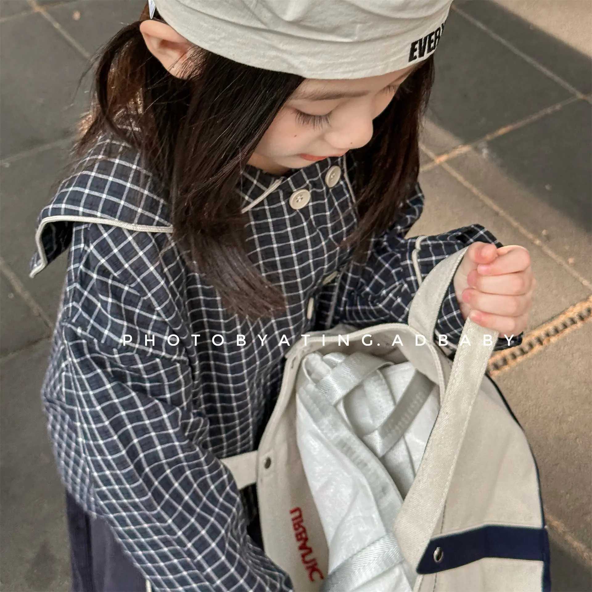 2025 Autumn New Girls Plaid Shirts Children Long Sleeve Tops Baby Girl Large Lapel Cotton Linen Blouse Kids Casual Tops C251007