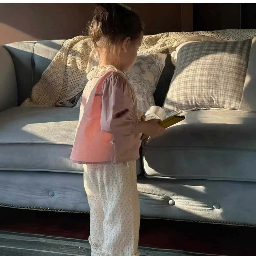 Girls Shirt Polka Dot Pants 2025 New Spring Korean Fashion Pink Long Sleeve Broken Flower Shirt Polka Dot Pants C251007