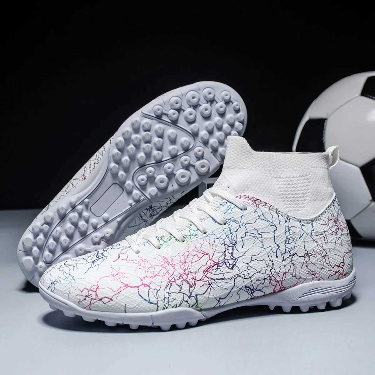 Professional HighTop Soccer Shoes for Men Tf Broken Nails Referring to Cleats Short Nails Referring to Studs Artificial Turf Training Breathable AntiS