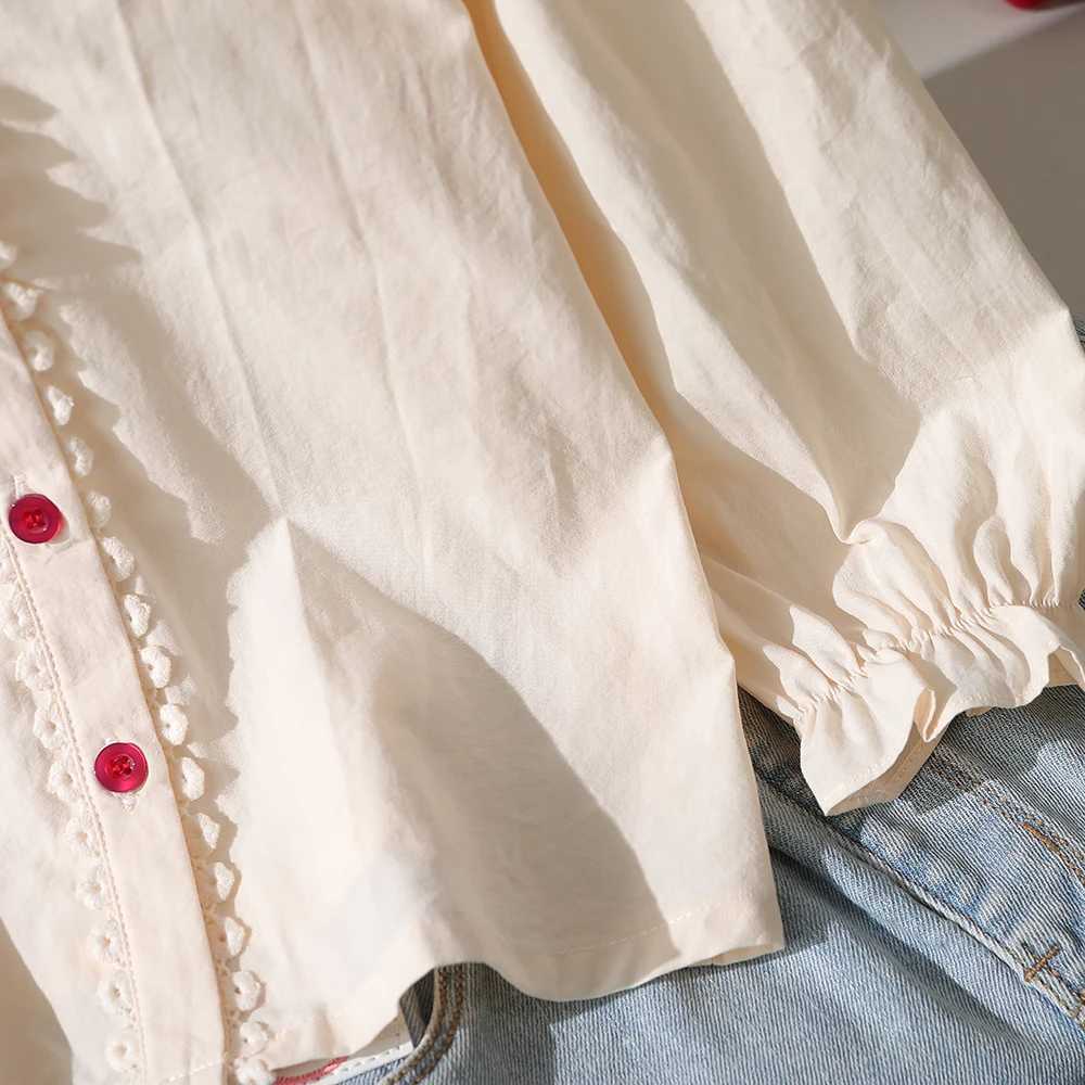 Girls Casual Shirt 100 Cotton Blouse Strawberry Embroidered Collar Long Sleeves Button Front 26 Years Kids Fashion Clothing C251007