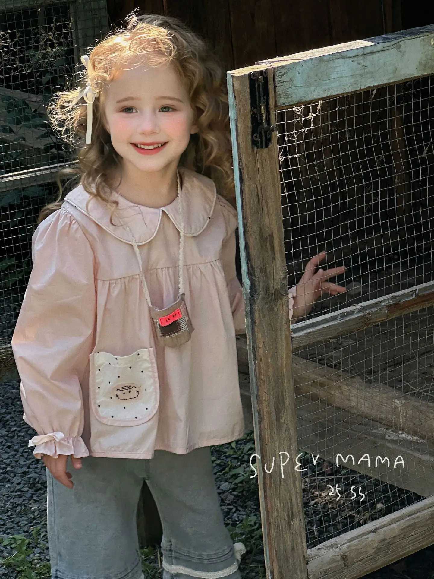 Girls Doll Shirt Children Top Long Sleeved Shirt 2025 Spring Autumn New Girls Baby Thin Peter Pan Collar Sweet Shirt C251007