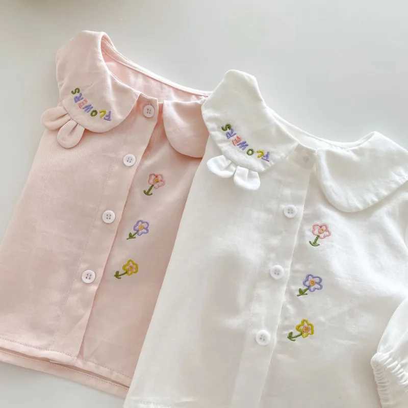 Stylish Baby Girls Flower Embroidery Shirts 05 Years Old Cartoon Lapel Girls Cotton Cardigan Childrens Casual Shirt Outerwear C251007