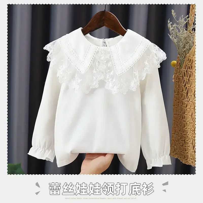 Baby Girls Fashion White Blouses Children New Style Lapel Blouse Flared Sleeves Tops Kids LongSleeved Cotton Lace Casual Shirts C251007