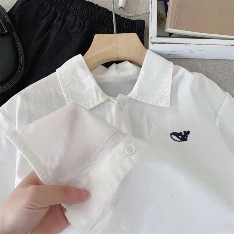 27Y Kids Shirts Small Fish Embroidery Stripe Boy Cardigan Cotton Turndown Collar Childrens Clothing Long Sleeve Shirt Blouses C251007