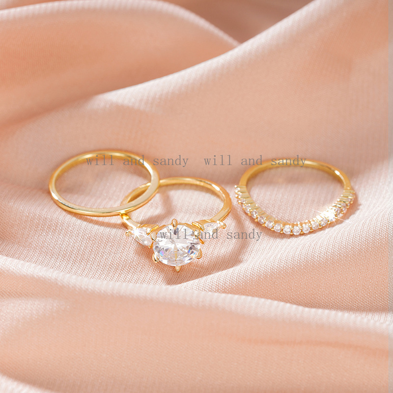 14k Gold Plated Dainty Stacking Ring Set for Women Cubic Zirconia Gemstone Knuckle Rings Engagement Wedding Promise Band Teardrop CZ Ring Designer Jew