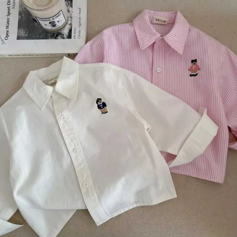 New Childrens Shirt Cartoon Boys Girls Long Sleeve Blouses Shirts Korean Childrens Clothing Spring Pink Blue White Blouse C251007