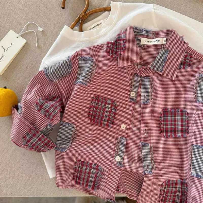 Childrens Longsleeved Shirt New Style For Autumn 2025 Patchwork With Raw Edges For Boys Personalized Shirt For Girls C251007