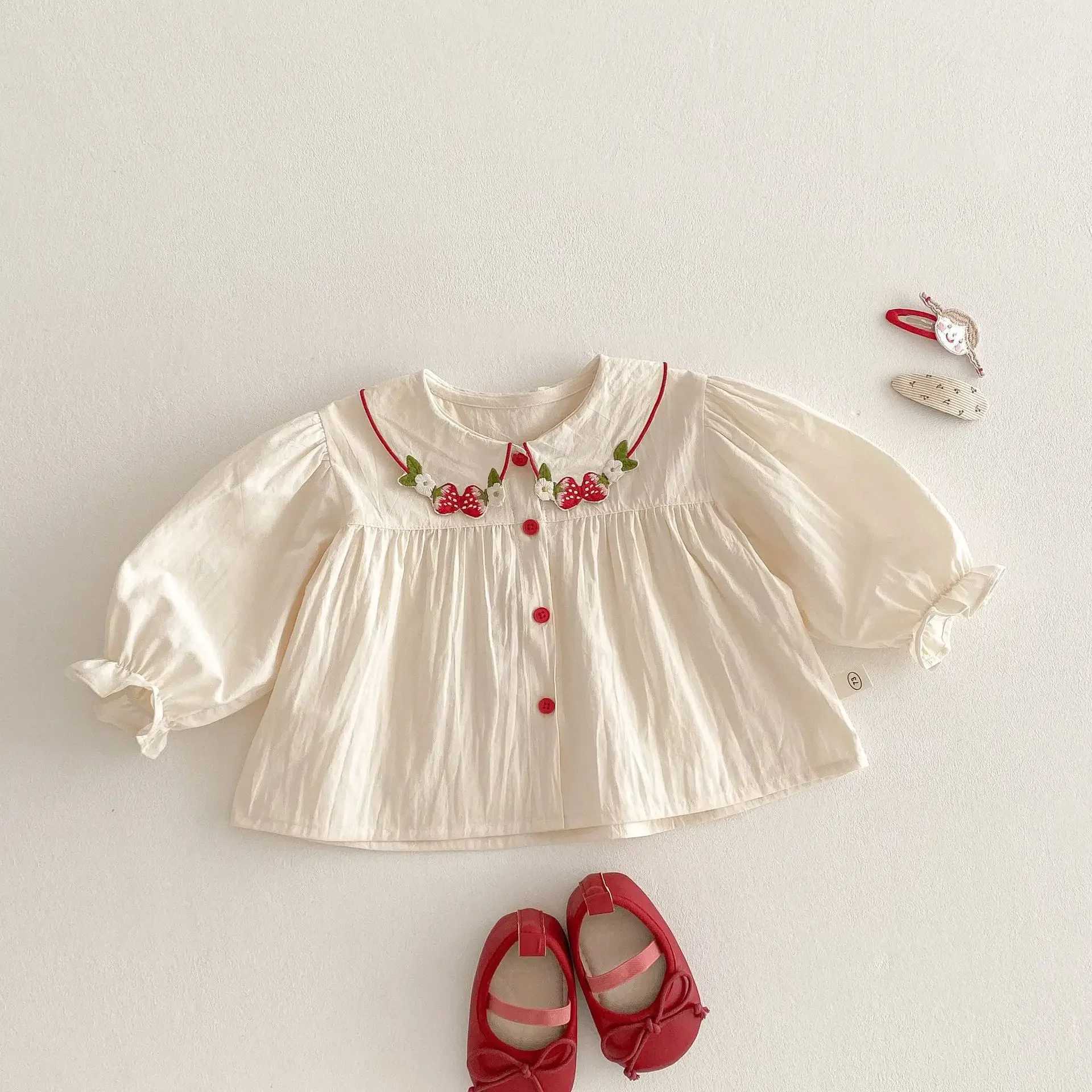 2025 Spring New Korean Style Baby Girl Strawberry Shirt Fashionable Kids Blouse Huzhou Zhili Childrens Trendy Spring Top C251007