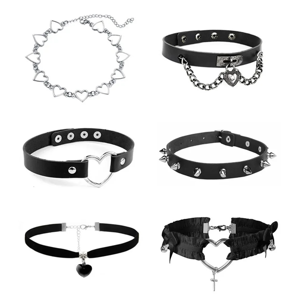 Sexy Trendy Vintage Charm Round Gothic Collar Necklaces Jewelry Gift Gothic Leather Heart Harajuku Women Punk Choker Necklace 250922