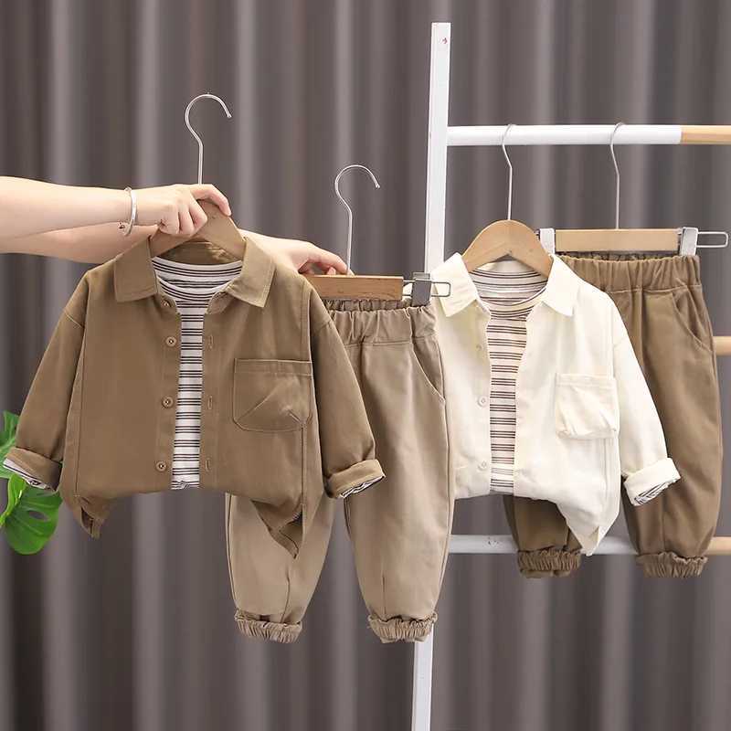3Pcs Set Kids Boys Outfit Coat Stripe Tshirt Pants Suit Spring And Autumn Outwear Clothing Fashion Children Boy Clothing C251007