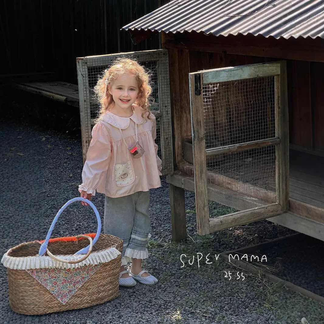 Girls Doll Shirt Children Top Long Sleeved Shirt 2025 Spring Autumn New Girls Baby Thin Peter Pan Collar Sweet Shirt C251007