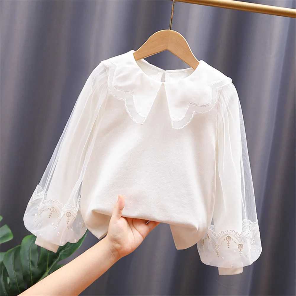 Spring Autumn Toddler Teen Girls Cotton Blouse White Bow Lace Long Sleeve Shirts Kids Pullover Tops Children Clothes 312 Years C251007